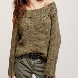 Beachy Slouch Sweater Green Knit Off Shoulder